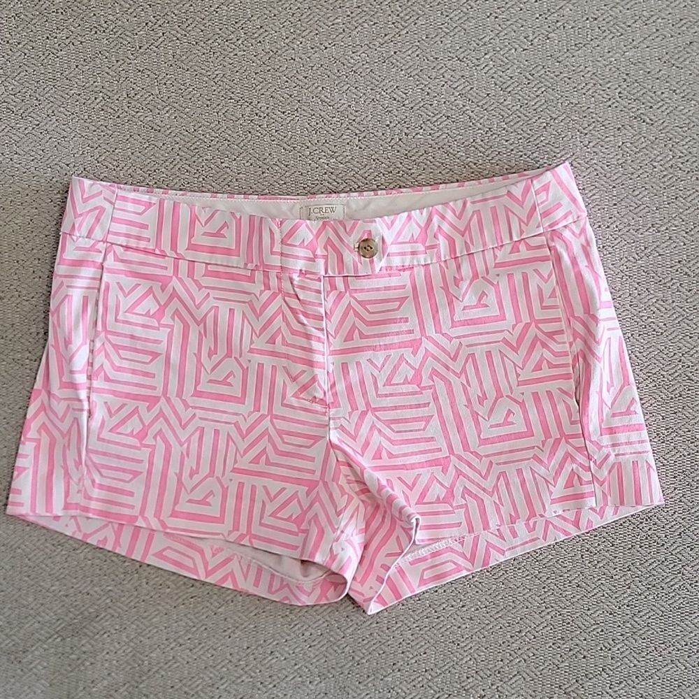 J. Crew Factory Neon Pink and White Geometric Aztec Chino Shorts - Size 4